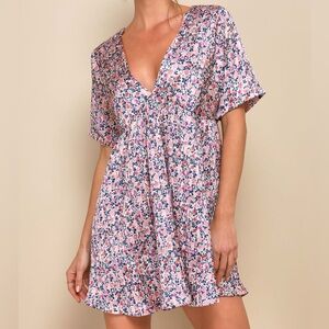 Lulus Express Yourself Blush Pink Floral Print Satin
Babydoll Dress